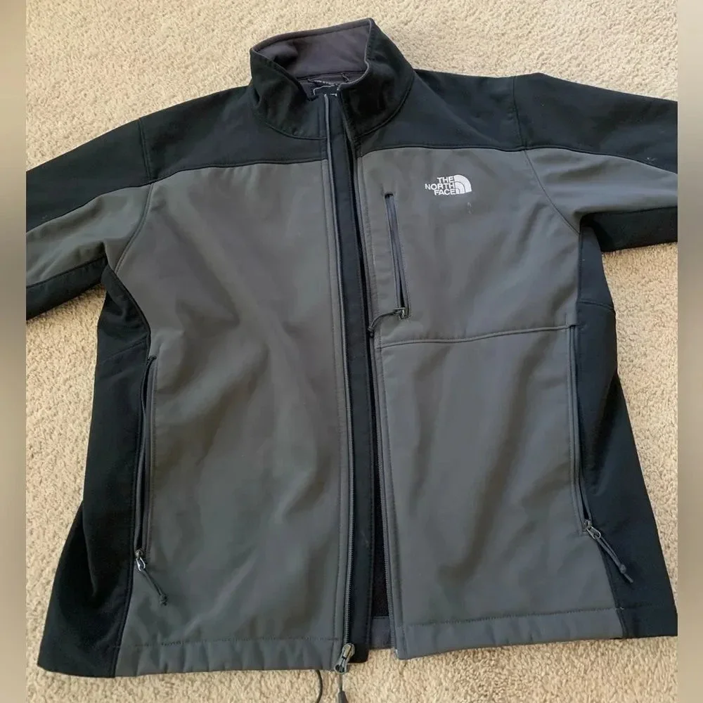 VTG North Face Jacket Mens Full Zip Fleece Jacket Shell Jacket Black Gray M L
